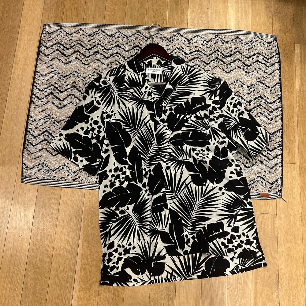 Saint Laurent Monochrome Leaf Print Shirt